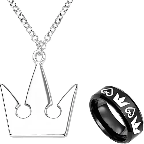 2 Pcs Kingdom Hearts & Crowns Design Necklace Sora