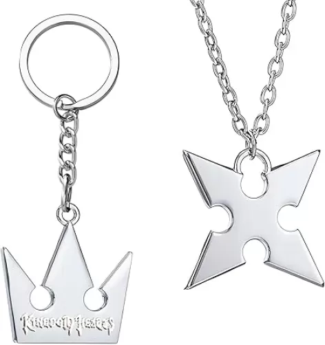 2 Pcs Kingdom Hearts Keychain Necklace, Crown Keychain Cross Necklace Anime Commodity Cosplay Jewelry