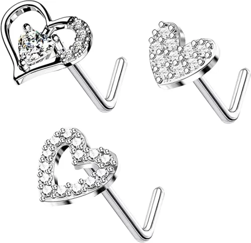 20G Nose Ring Studs 316L Heart Nose Rings Nose Studs Heart Nose Stud Surgical Steel CZ L-Shaped Piercing Jewelry…