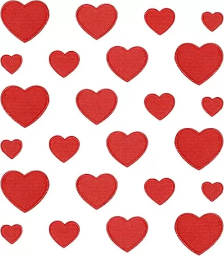 24PCS Red Hearts Patches - Embroidered Iron On/Sew on Heart Shape Patches for Clothing, Dress, Hat, Socks, Jeans
