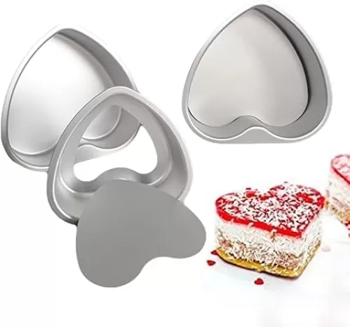3 Pack Nonstick Mini Heart Shape Pie Pans with Removable Bottom 4-inch Tarts, Tartlets, Cupcakes, Pies, Cheesecakes, Bread, Jelly, Pudding Mold