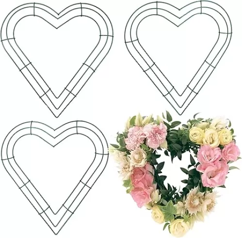 3 Pcs Heart Wreath Frame, Dark Green Heart Shaped Wire Wreath Frames 12 Inch Metal Wire Wreaths Forms for DIY Crafts, Christmas Flower Wreaths Frame for Decoration Wedding Holiday Party