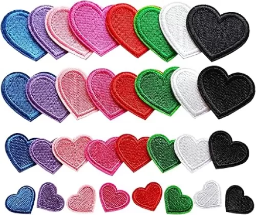 32pcs Multicolor Heart Shape Iron on Patches, Heart Embroidered Patches for Clothing, Jackets, Hats, Backpacks, Jeans