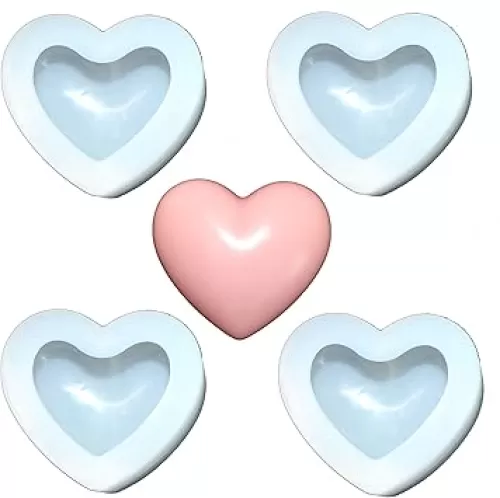3D Heart-Shaped Silicone Clear Mold for Valentine Epoxy Resin Art, DIY Candle & Soap Making, Aromatherapy Product (4 Pack White)