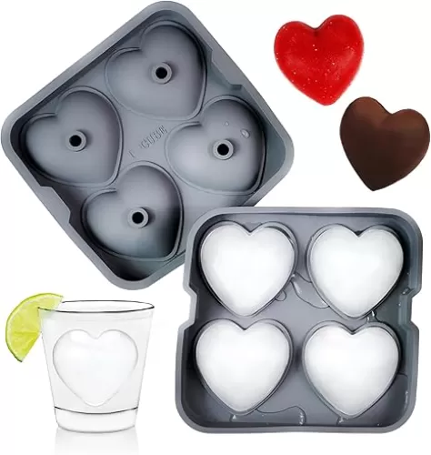 3D Heart Silicone Mold for Ice, Baking, Soap, and Resin | 2.5 Inch Large Heart Shape Cube Tray, Large Big Heart Molds, Chocolate Mold, Craft Ice Cube Mold for Cocktails, Beverages, Iced Tea Coffee