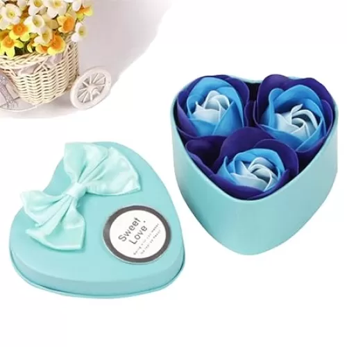 3Pcs Heart Scented Bath Body Petal Rose Flower Soap, Plant Essential Rose Soap Set, Gifts Ideas for Her Women Girls Mom Birthdays Christmas (Blue)