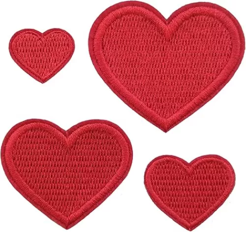 4 Sizes Red Heart Embroidered Stick On/Iron On/Sew On Patches Fabric Applique Clothing Accessories Mother