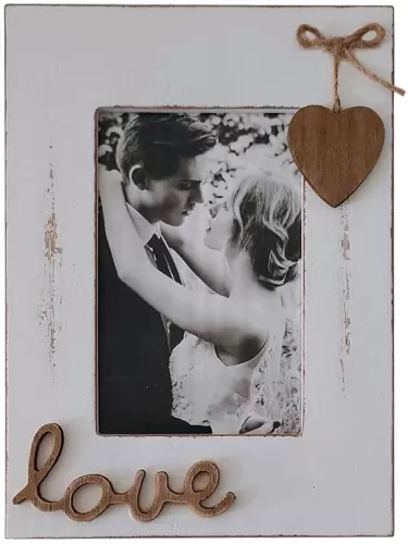 4x6 Wood Picture Frames White for Love with Heart-Table Top and Wall Mounting Photo Frames Distressed for Wedding