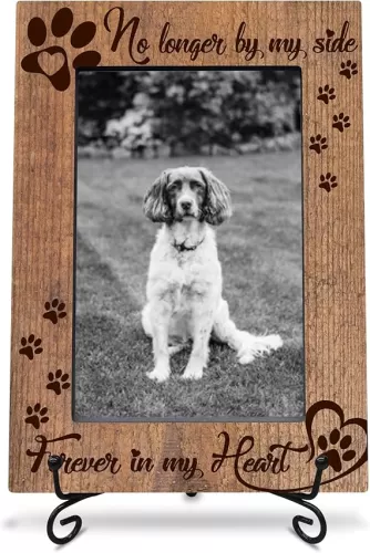 4X6 Wooden Photo Frame with 1 Iron Stand - No Longer By My Side, Forever In My Heart - Picture Frame, Memorial Gifts For Dog Cat, Pet Memorial Gift (Dark wood)-A22