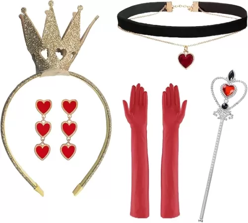 5 Pcs Queen Costume Accessories Set Includes Gold Crown Headband Heart Rhinestone Queen Wand for Valentine