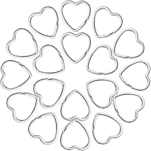 50 PCS Heart Shape Keyring Metal Silver Split Key Rings Heart Keychain Craft for DIY Home Car Keys Valentine