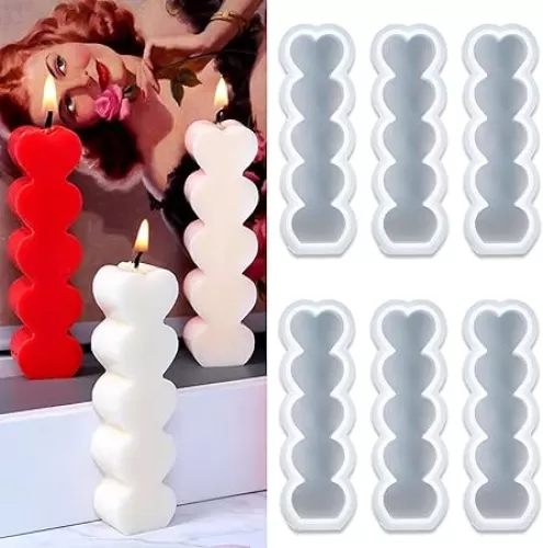 6 Pcs Love Heart Shape Candle Silicone Molds for Making Candle Resin Pillar Aromatherapy Wax Soap Clay Flower Specimen Craft Art Supplies Valentine Home Decor Ornament Candle Making Resin Molds