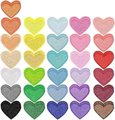 62 Pcs Colorful Embroidered Iron On Heart Patches, Sew/Iron On Heart Applique Patch, for Clothes Hats Jeans Backpacks Shoes DIY Repair Decoration