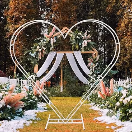 6.7FT/80.7" Heart Shape Wedding Arch Stand with Large Base, Carbon Steel Free DIY Curved Flower Balloon Frame Wedding Arches Backdrop for Ceremony, Wedding, Birthday, Event Decor (White)