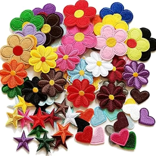 70 Pcs Embroidered Iron on Patches for Clothing Assorted Styles Flower Heart Star Applique Patches for Jackets Jeans Backpacks