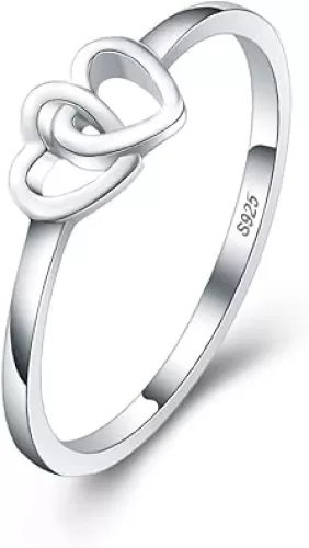 925 Sterling Silver Double Heart Rings for Women