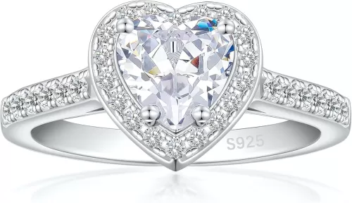 925 Sterling Silver Engagement Ring for Women Heart Gemstone Birthstone Promise Ring for Her Colored Cubic Zirconia Ring Size 4-10.5