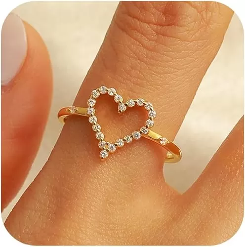 Aavoein 925 Sterling Silver Heart CZ Promise Ring for Women 14K Gold Plated Hollow Shiny Elegant Rings to Daughter Mother Dainty Stackable Ring Jewelry for Her Size 5-12 (Gold, 6)