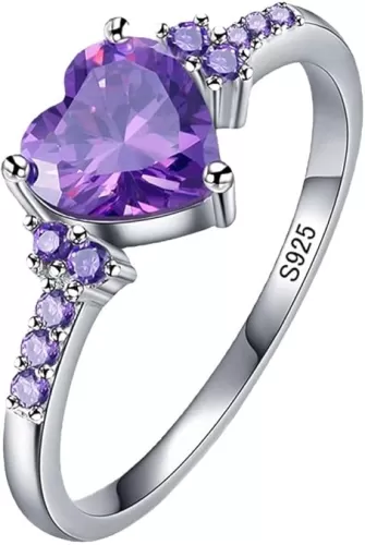925 sterling silver Purple Zircon heart ring Wedding ring Engagement ring Cubic Zirconia Diamond Rings Clothing, Shoes & Jewelry Women Jewelry Rings Statement