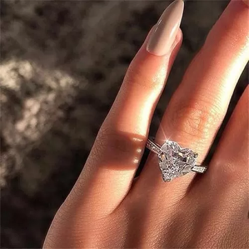 925 Sterling Silver Round Perfect Cut 3ct Single Stone Shiny Heart Rings CZ Cubic Zirconia Promise Love Halo Engagement Wedding Band Eternity Ring for Women (US Code 8)