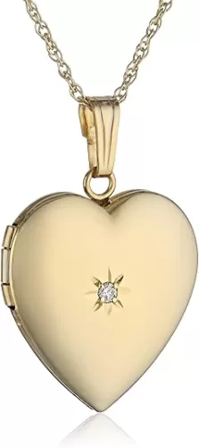 Amazon Essentials 14k Yellow Gold Heart Locket Necklace with Diamond-Accent (previously Amazon Collection)