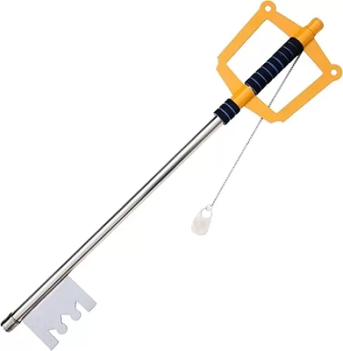 Armory Replicas™ Giant Metal Fantasy Golden Key to The City Gamer Sword - 34 Inch Collectible Prop with Black Wrapped Handle and Attached Chain - Perfect for Kingdom Hearts Costumes and Displays