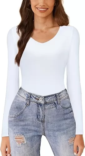 Avidlove Womens Long Sleeve Tops Sweetheart Neck Y2k Double Lined Bodysuit Top Fitted Basic Tee Going Out Shirts