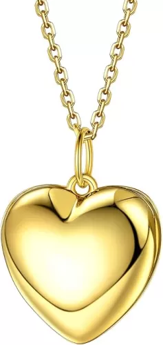 Bestyle Sterling Silver Heart Locket Necklace for Women, Dainty Cute Small Heart Locket Pendant in Gold/Rose Gold/Silver, Love Statement Jewelry Gift for Mother Wife