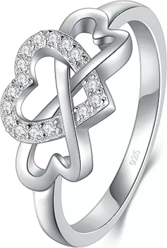 BORUO Love Heart Twisted Eternity Band-925 Sterling Silver Rings for Women-Platinum Plated Over Sterling Silver Wedding Band For Womem-Promise Rings For Her-Silver Rings For Women, 2mm, Size 4-12