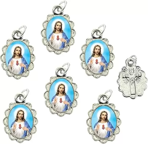 Catholica Shop Catholic Religious Wear Silver Tone Small Medal Pendant -A Symbol of Blessings & Devotion, Catholic Favors & Keepsake for Prayer, Faith & Daily Reflection, Pack of 6