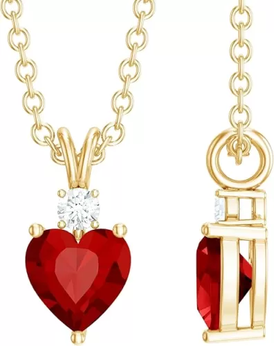 Certified Lab Grown Ruby 6 mm Heart Locket With Chain, AAAA Quality, Ruby Diamond Solitaire Necklace - Gift For Women