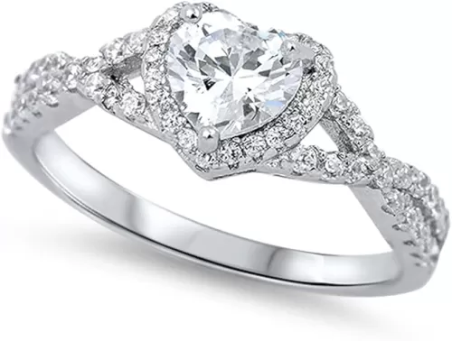 Heart Clear CZ Halo Promise Ring .925 Sterling Silver Infinity Band Size 6