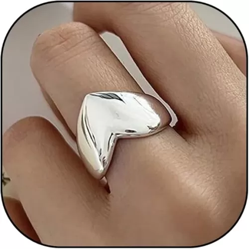 Chunky Heart Ring for Women Gold Chunky Ring Signet Ring Adjustable Thick Heart Ring Valentines Day Gifts for Her