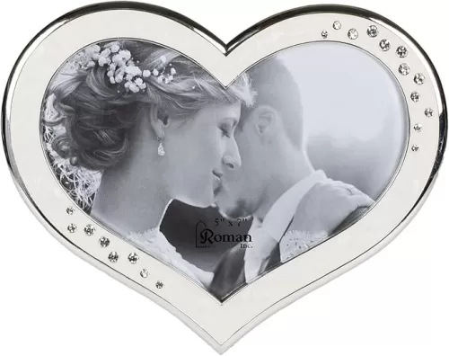 Clustered Rhinestones Heart Shaped 6.5 x 8 inch Zinc Alloy Table Top Photo Frame, Ivory