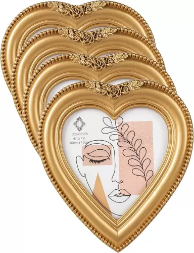 Concepts 4x4 Beaded Resin Heart Shaped Picture Frame With HD Clear Glass, Extra Durable Photo Frames -Tabletop Display (White, 1 Pack