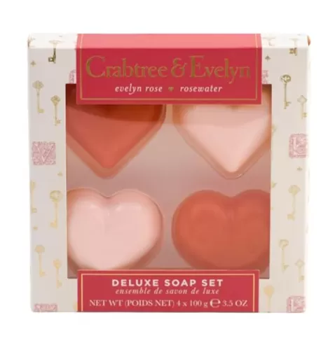 Crabtree & Evelyn Heart Shaped Soap Bar Set - EVELYN ROSE & ROSEWATER Scents - 3.5 oz each