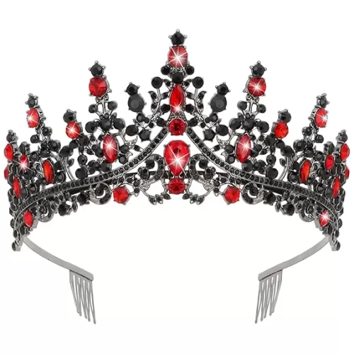 CURASA Black Gothic Tiaras for Women - Queen of Hearts, Quinceanera, Princess & Royal Queen Crowns for Halloween, Birthday & Cosplay
