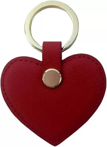 Cute women Leather Keychain Heart Shape Leather Keychain Ring Car Key Holder (Red)