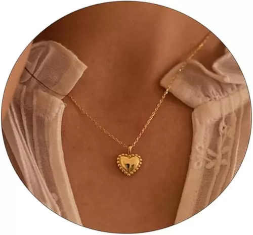 Dainty Heart Necklace for Women, 14k Gold Plated/Rose Gold/Silver Tiny Cute Heart Pendant Necklace Minimalist Choker CZ Necklace Jewelry Gifts for Women