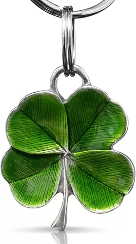 DANFORTH Four Leaf Clover Keychain (Green) | Pewter | Durable, Handcrafted Pewter Lucky Charm | St. Patricks Day Accessories | 1 ½” Tall x 1 ¼” Wide | Made in the USA