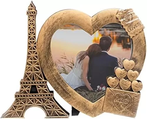Decorative Gold Heart Shape Love Photo Frame Paris Theme 4" x 4"