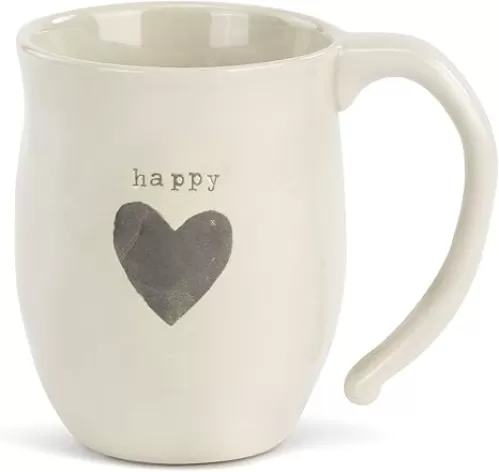 DEMDACO Happy Heart Cream Inspirational 16 ounce Ceramic Stoneware Coffee Mug