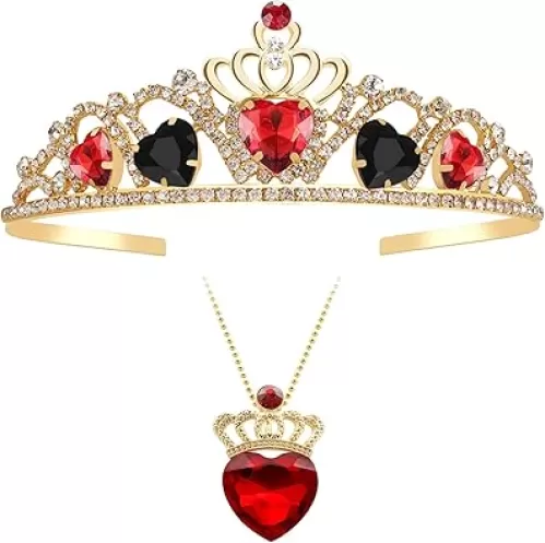 Descendants 4 Crown Red Crown with Black Hearts Descendants 4 Tiara Jewelry Set The Rise of Red Cosplay Queen of Hearts Costume for Teen Halloween