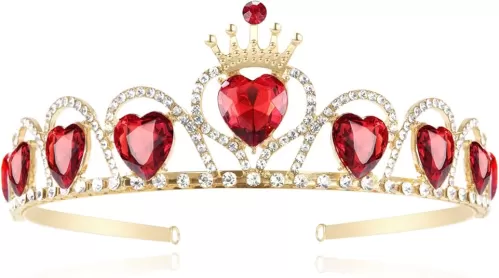 Descendants 4 Red Crown with Heart Descendants 4 Rise of Red Costume Headdress Queen of Hearts Gold Crown For Girls Teens Halloween Parties