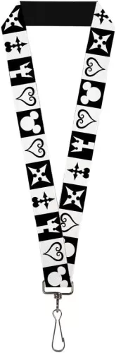 Disney Lanyard, Kingdom Hearts 3 Icon Blocks Black White, Elastic