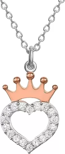 Disney Princess Pink Gold Over Sterling Silver Cubic Zirconia Heart Crown Necklace, 18"