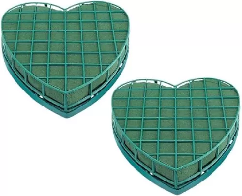 DOITOOL 2Pack Wet Floral Foam Heart Shaped Foam with Suction Cup Tray Mud Foam Kit for Wedding Centerpiece Party Decoration DIY Floral Arrangement (7.8 X 7.4X 1.5inch)