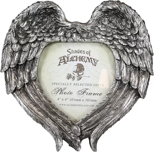 Ebros Gift Alchemy Gothic Angel Winged Heart 4"X4" Photo Picture Frame Wall Or Easel Desktop Display Metallic Finish Decorative Valentines Boudoir Accent