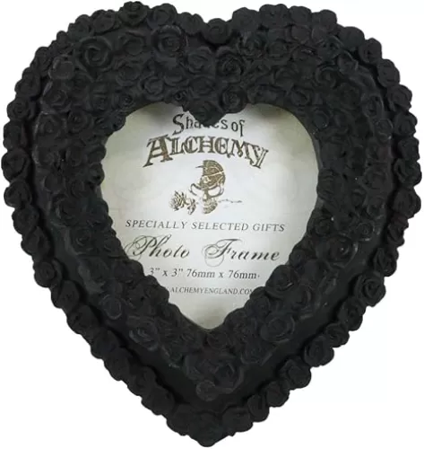 Ebros Gift Gothic Day of The Dead Till Death Do Us Heart Shaped Black Roses Layered Wreath Small 3"X3" Photo Picture Frame Wall Or Easel Desktop Display Decorative Valentines Boudoir Accent