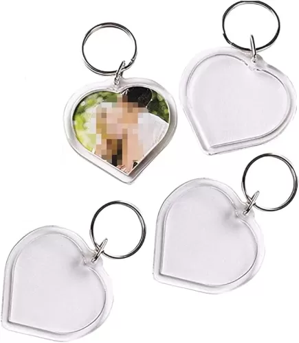 esowemsn 30pcs Clear Acrylic Heart-shaped Personalized Keyrings DIY Photo Picture Frames Keyrings Creative Portable Insertable Picture Holder DIY Key Chain Case